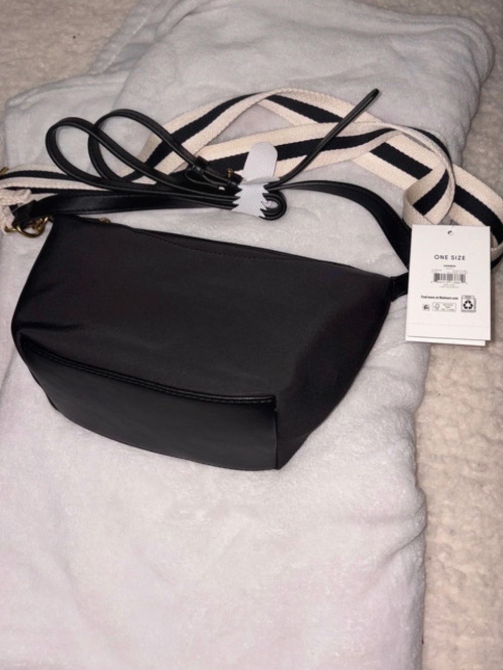 Black Crossbody Bag with Contrast Striped Strap